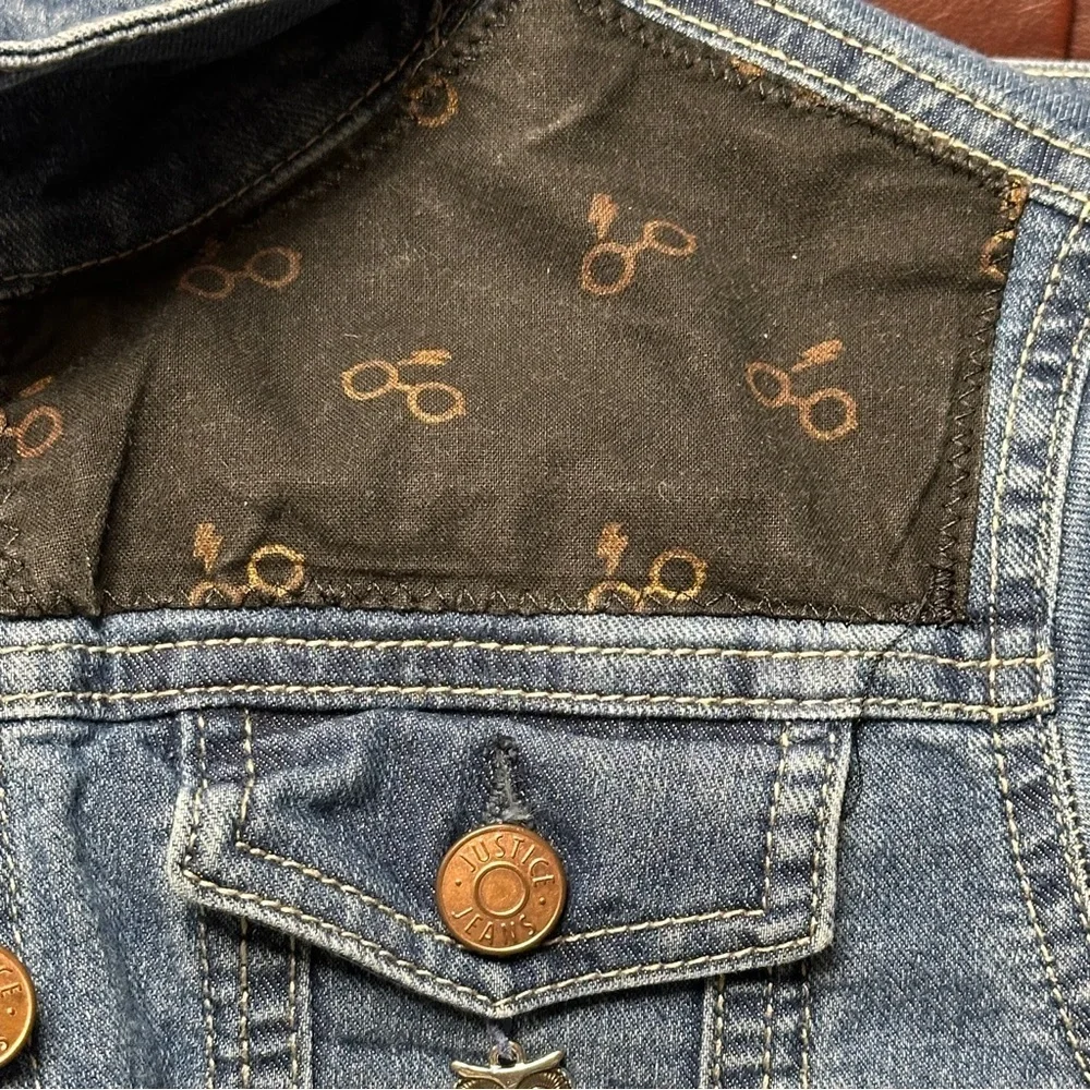 Harry Potter Fans! Harry Potter fabric on an Upcycled Justice Denim Jacket, 12